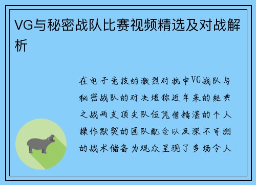 VG与秘密战队比赛视频精选及对战解析
